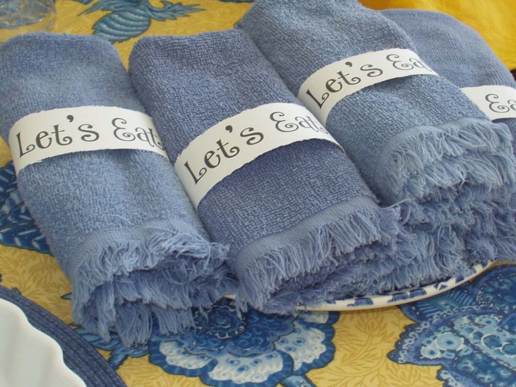 Kathy Peterson napkin holders handmade Let's eat side view