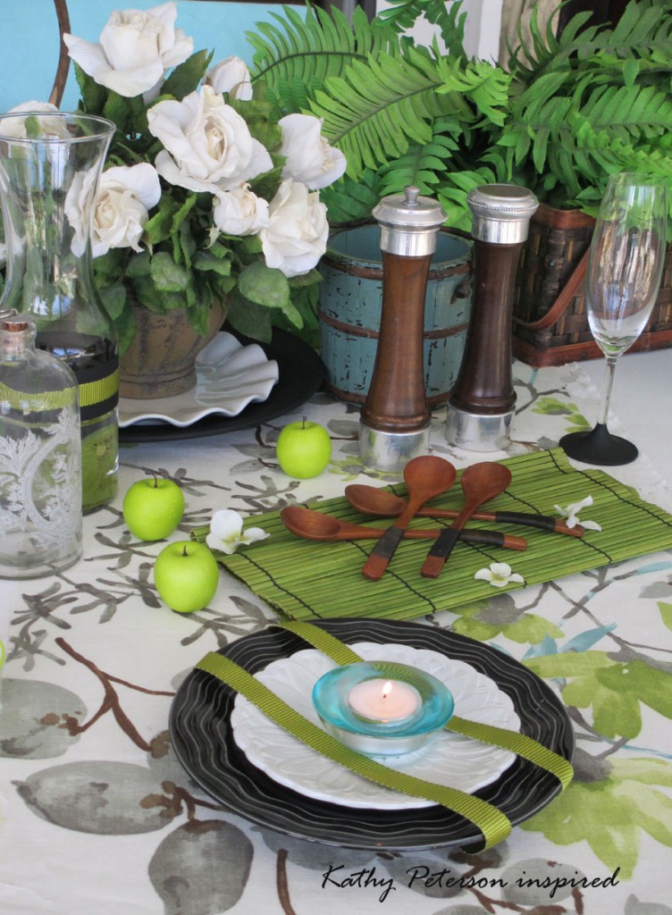 Kathy Peterson inspired Green Black Blue tablescape xws